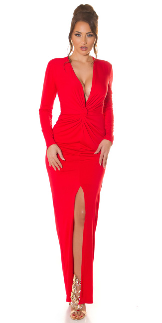 Gala Evening Dress with XL Slit Red